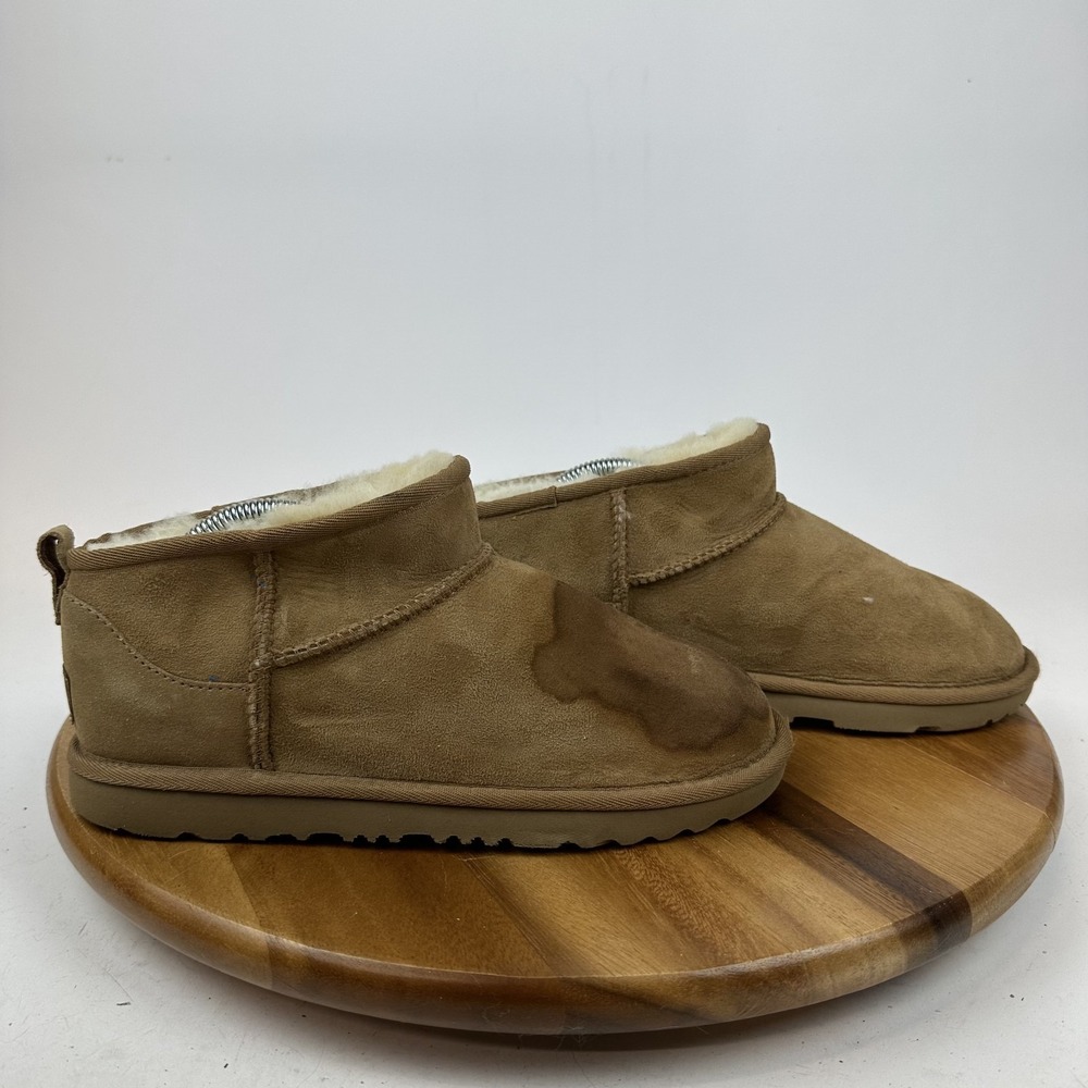 Womens Ugg Classic Ultra Mini Tan Shearling Lined Comfort Boots‎ Size 6 M GUC